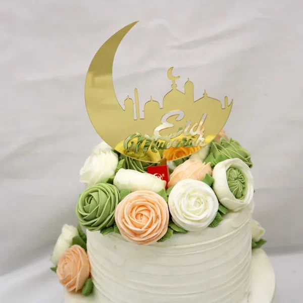 Acrylic Eid Mubarak Cake Topper Gold Mirror Ramadan Cake Cupcake Flags For Hajj Mubarak Cake Decorations Muslim Eid Baby Shower