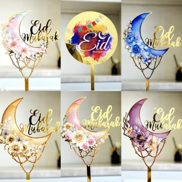 Eid Mubarak Cake Topper Colored Printing Acrylic Cake Topper for Hajj Mubarak Cake Decorations Muslim Eid Baking Supplies