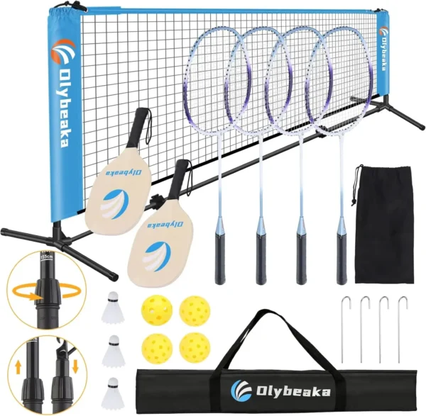 Badminton Net Pickleball Net Height Adjustable Kids' Volleyball Net Set for Backyard Beach Driveway Include 4 Alum