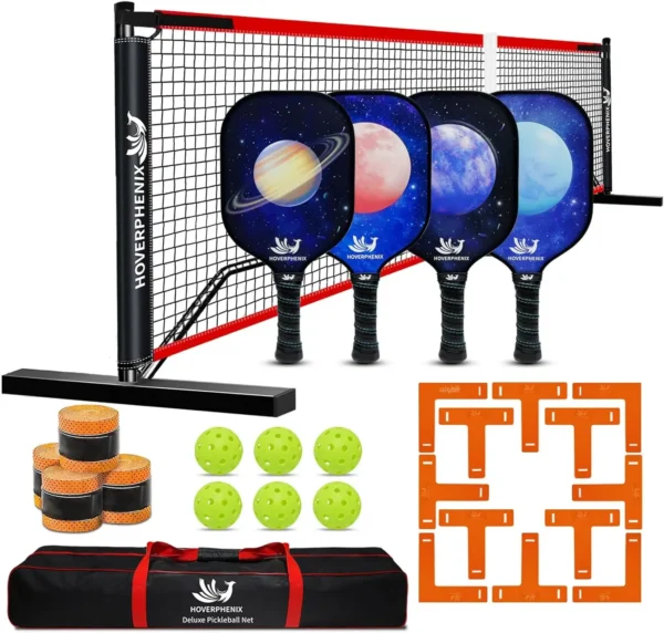 Net for Driveway, 22 FT Regulation Size Pickleball Set with Net and Fiberglass Paddles Set of 4, Outdoor Pickleballs