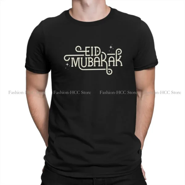 Fashion Polyester TShirts Eid Mubarak Arabic Muslim Men Style Tops T Shirt Round Neck