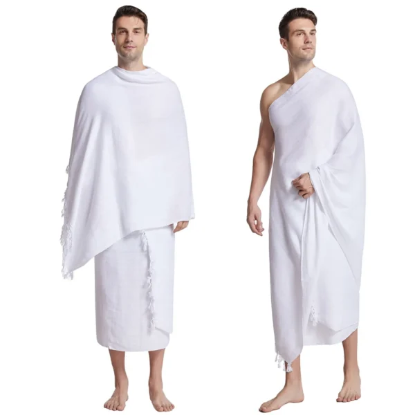 2Pcs Islamic Hajj Towel Soft Comfortable White Pilgrimage Towel Arabia Muslim Ethnic Men Prayer Shawl Worship Hajj Costume