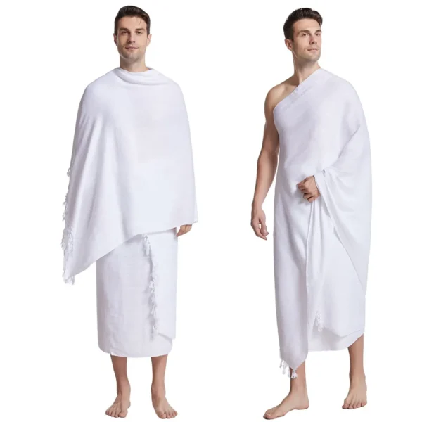 2Pcs Islamic Hajj Towel Soft Comfortable White Pilgrimage Towel Arabia Muslim Ethnic Men Prayer Shawl Worship Hajj Costume