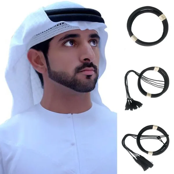 1Pcs Islamic Clothing Headwear Rope Desert Accessories Muslim Headrope Man Saudi Arabic Dubai Black Egal Shemagh Shawl