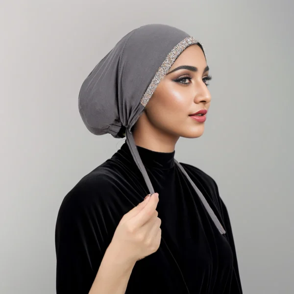 Solid Rhinestone Muslim Woman Hijab Islamic Jersey Turban Women Ninja Underscarf Caps Instant Head Scarf Inner Coverings hats