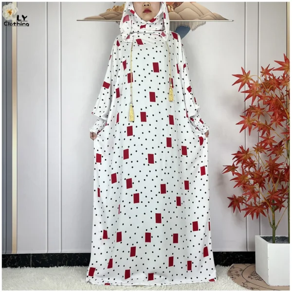 New Style Women Ramadan Muslim Double Hat Abaya Solid Cotton Fabric Dress African Women Kaftan Dubai Turkey Islam Prayer Garment