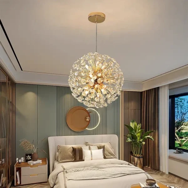 Modern K9 Crystal Hanging Chandelier Gold Luxury Living Dining Room Lustre Circular LED Hanging Lamp Indoor Lighting Decoration