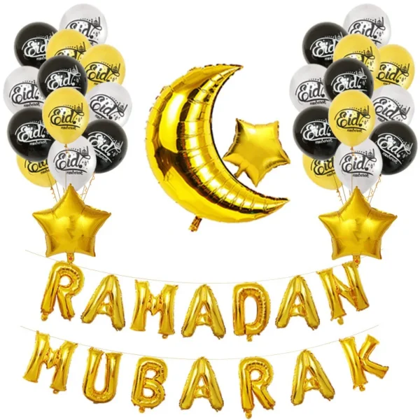 Muslim Eid Mubarak Balloons Ramadan Mubarak Letter Moon Star Balloon Set Gold Silver Eid Balloon Ramadan Home Decoration