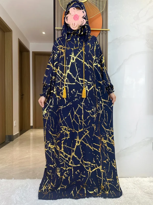 New 2024 Ramadan Muslim Two Hats Abaya Dubai Turkey Islam Prayer Garment Cotton Jacquard Fabric Islam Women Dress Kaftan