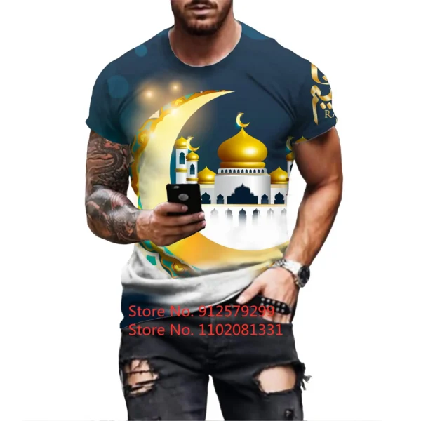 Colorful Muslim Mubarak 3D Printing Men's T-Shirt Short Sleeve Streetwear Fashion Casual Sports Tee