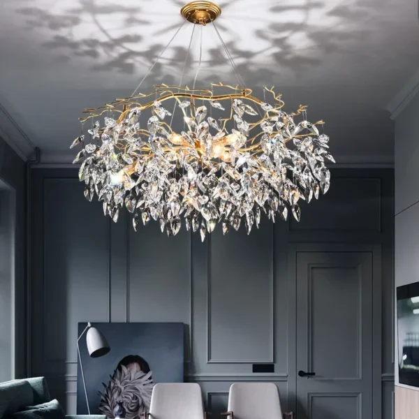 Modern Led Gold Crystal Chandeliers Luxury Living Dining Room Branch Hanging Light Lustre Bedroom Closets Pendant Lamp Lighting