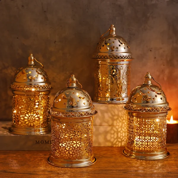 1PC Ramadan Lanterns Hollow Pattern Lamp Mubarak With Music Lights For Home Muslim Islam Festival Party Supplies Ramadan Decor