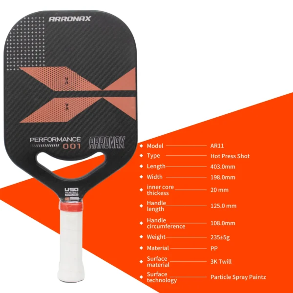 Thermoformed Pro Pickleball Racket, USAPA Compliant, Graphite Textured Surface, 3K Twil Carbon Fiber Paddle, 20mm