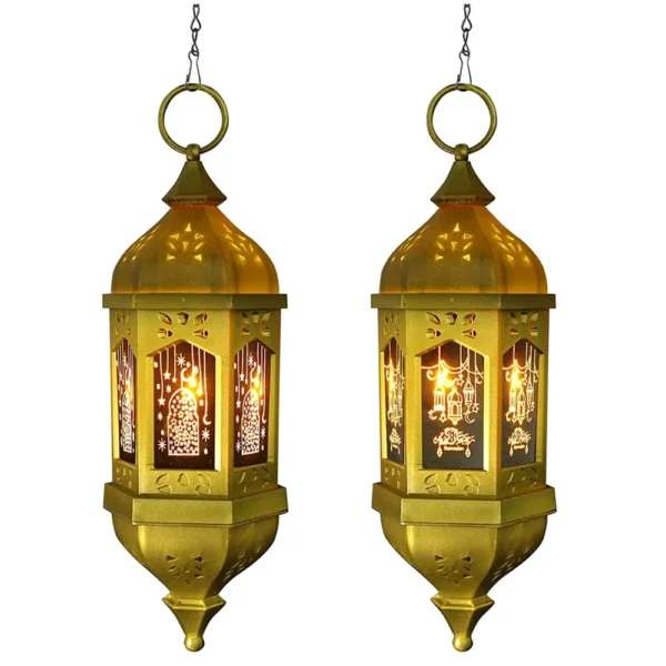 Pafu Muslim Islam Festival Decoration Hanging Hexagon Decorative Gold Moroccan Candle Lantern Holders Gifts Ramadan Lantern