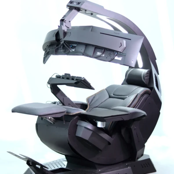 Gaming Leather Recliner Cockpit Chair with Massage & Multi-Monitor Support