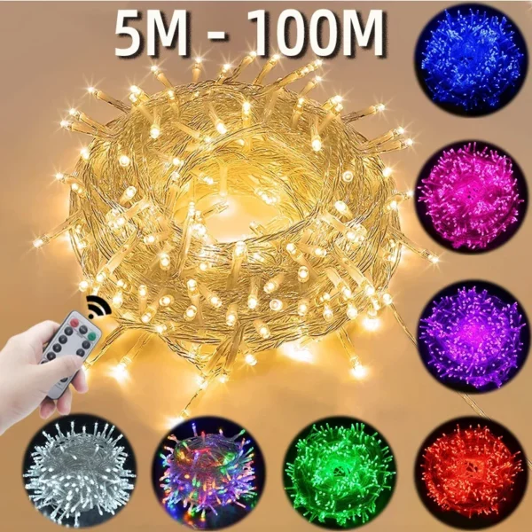 2025 LED Christmas Light Fairy Strings Lights Outdoor Garland 10M-100M For Xmas Holiday Party Wedding 2024 Ramadan Decoration