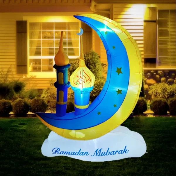 Inflatable Ramadan Crescent Moon Decorations with LED Lights Blow Up Islamic Eid Muslim Holiday Outdoor Yard Garden Decor