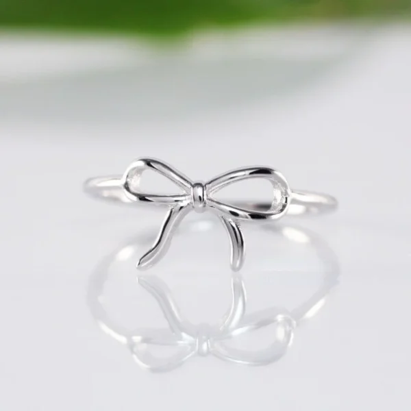 Luxury Fashionable Minimalist Bow Finger Silver Color Ring for Women Trendy Brand Design Party Fashion Girlfriend Gifts