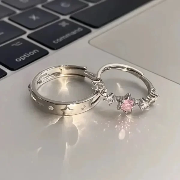 Y2K Star Ring for Women Men Simple Index Finger Rings Fashion Adjustable Pink Star Couple Rings Valentine's Day Jewelry Gift