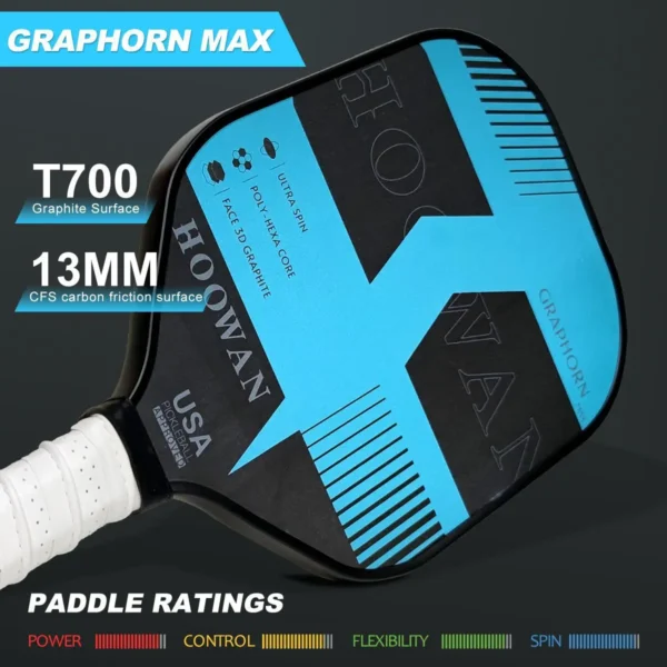 HOOWAN GRAPHORN MAX Pickleball Paddle 3K Carbon Fibre CFS Polymer Honeycomb Core 13MM EDGE GUARD Pickleball Racket with Cover