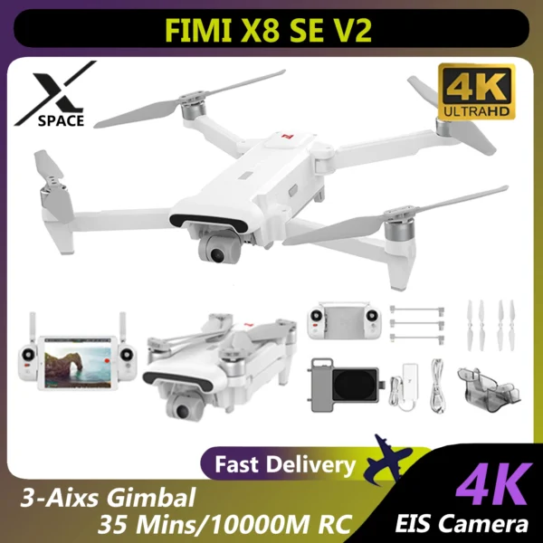 FIMI X8 SE V2 4K Drone with EIS Camera, 10km Range, GPS, 3-Axis Gimbal