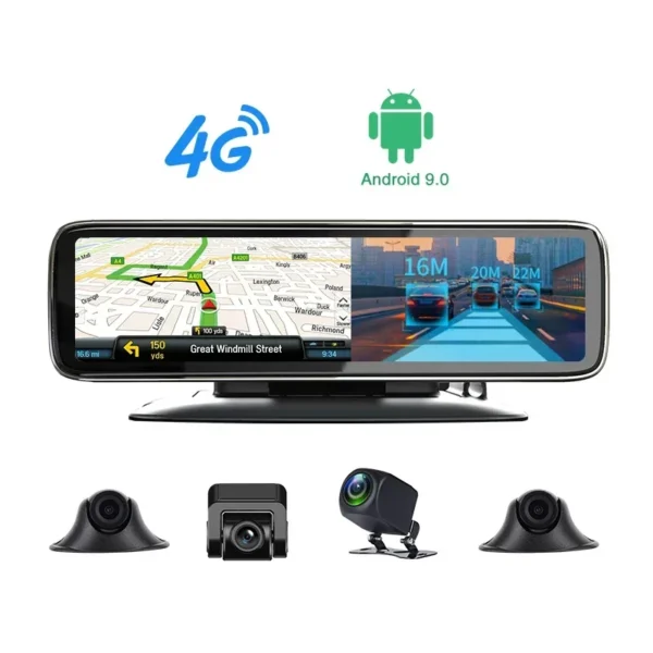 4 Camera Rearview Mirror Camera 12inch 4G Android 1080P Car DVR Dashcam Mirror with ADAS/LCWS/FVWS