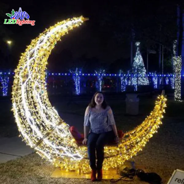 custom.High quality new design waterproof 3d moon and stars ramadan led motif decorations lights