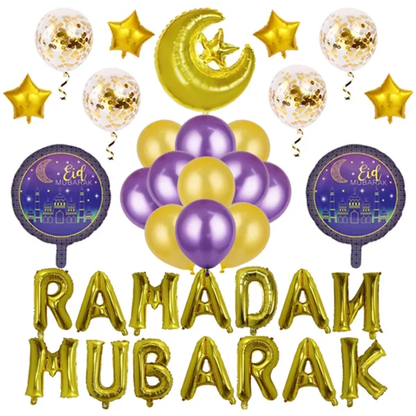 New Ramadan Balloon Eid Mubarak Islamic Party Decoration Round Latex Aluminum Film Balloon