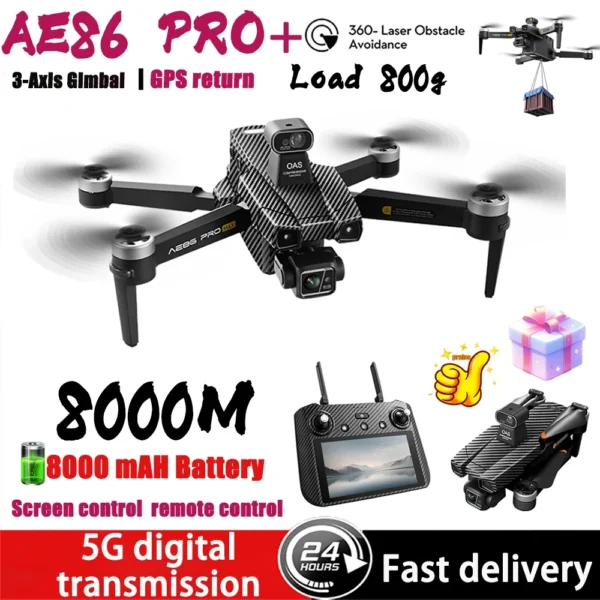 AE86 PRO+ MAX GPS Dron With 3-Axis PTZ Professional 8K HD ESC Camera 5000M 5G FPV Drone WiFi Brushless Screen RC Quadcopter Toy